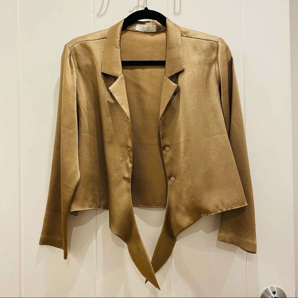 OAK + FORT Front Tie Blouse Crop Top (Size M) in Gold - Picture 4 of 6